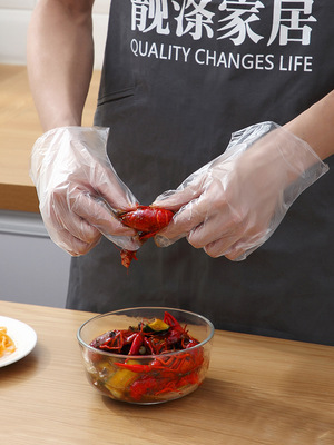 靓涤一次性手套食品餐饮塑料透明薄膜PE抽取式手套|ru