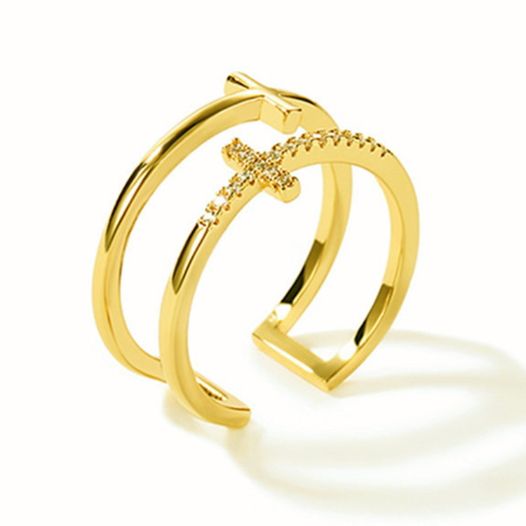 Retro Cross Copper Inlay Rhinestones Rings