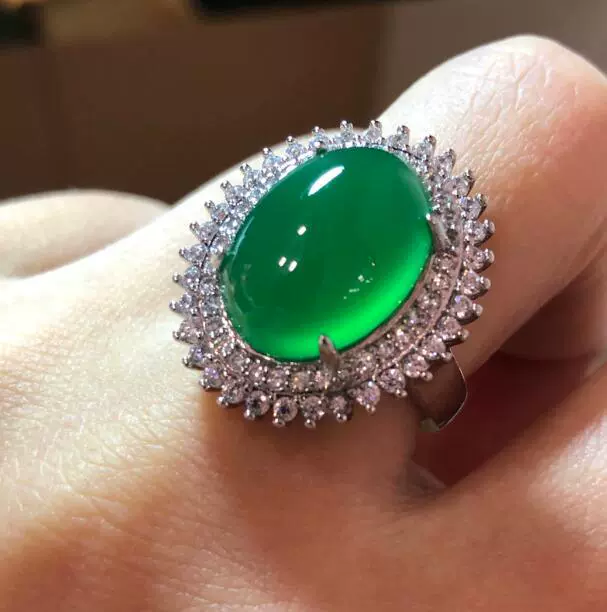Agate ring jade, adjustable stone inlay, silver 925 sample