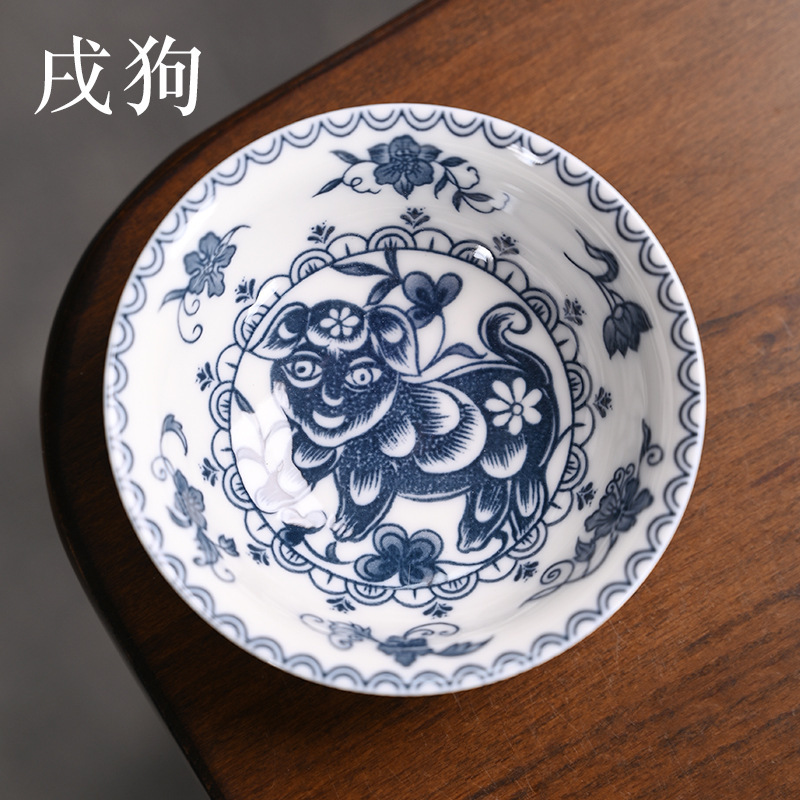 お茶の杯の陶磁器の単一の青花の磁器の杯の小さいサイズだけの工夫の3才のコップの主人の杯の卸売りは送ります。|undefined