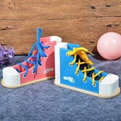 Montessori early education wooden laces shoe tying toys for children, life skills game wooden kindergarten playsets