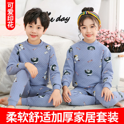 children three layers Cotton clip Warm clothing suit baby baby Autumn and winter thickening Underwear set girl pajamas Air Cotton