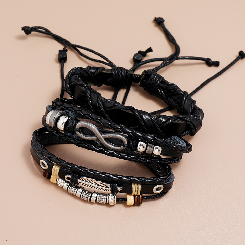 hot-selling retro braided cowhide bracelet three-piece set