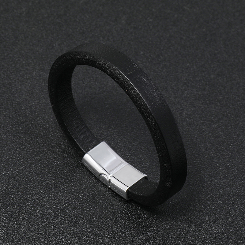 Black casual multicolor alloy simple leather bracelet