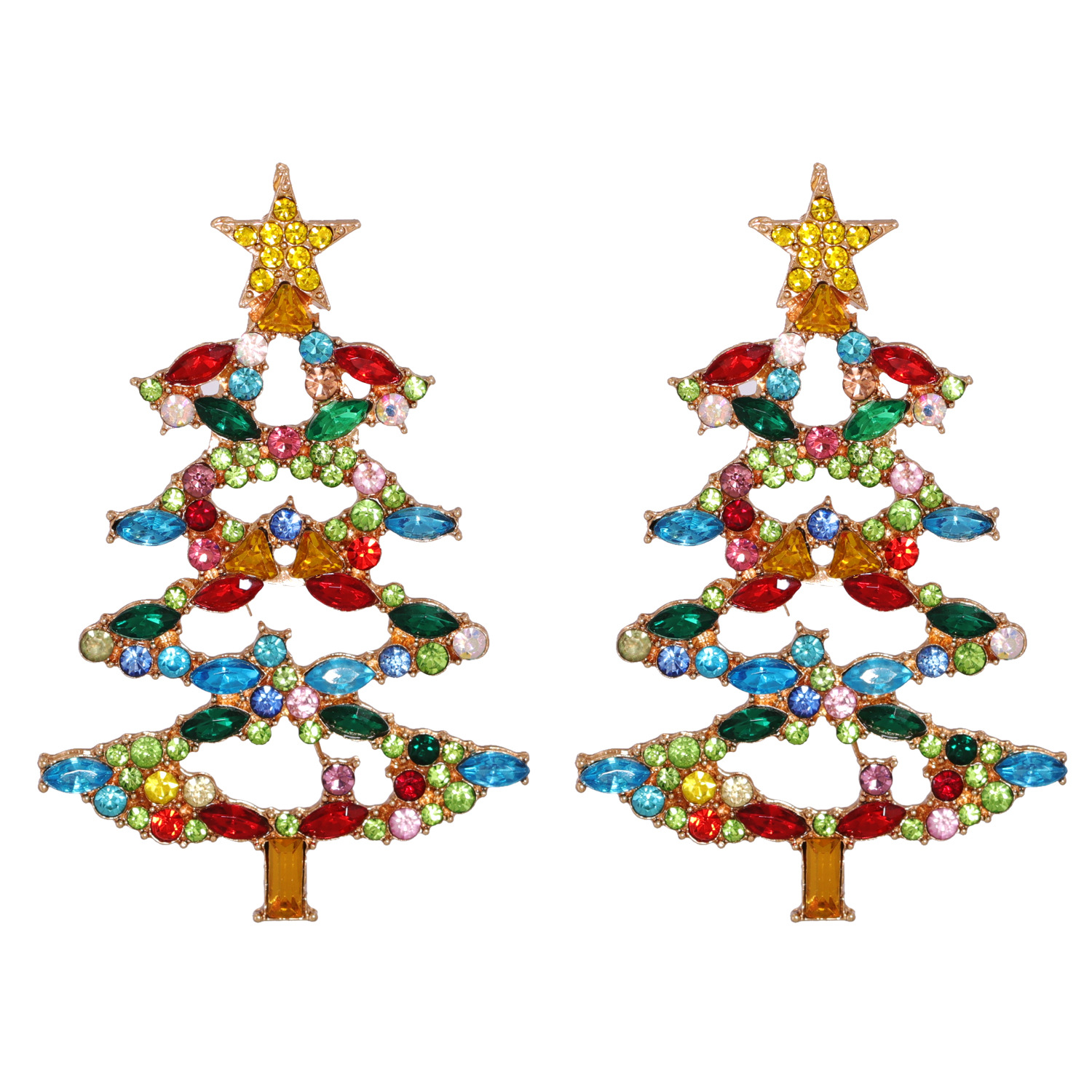 54729 Christmas All-match Earrings European And American Fashion Hot-selling New Arrival Cartoon Christmas Tree Earrings Rhinestone-encrusted Jewelry display picture 9