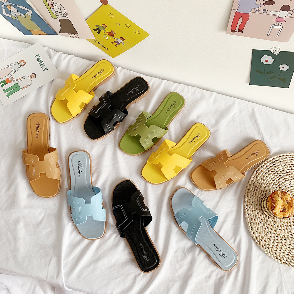 新款夏季一字拖鞋女防滑防水平底休闲凉拖外穿小仙女沙滩鞋女鞋潮|ru