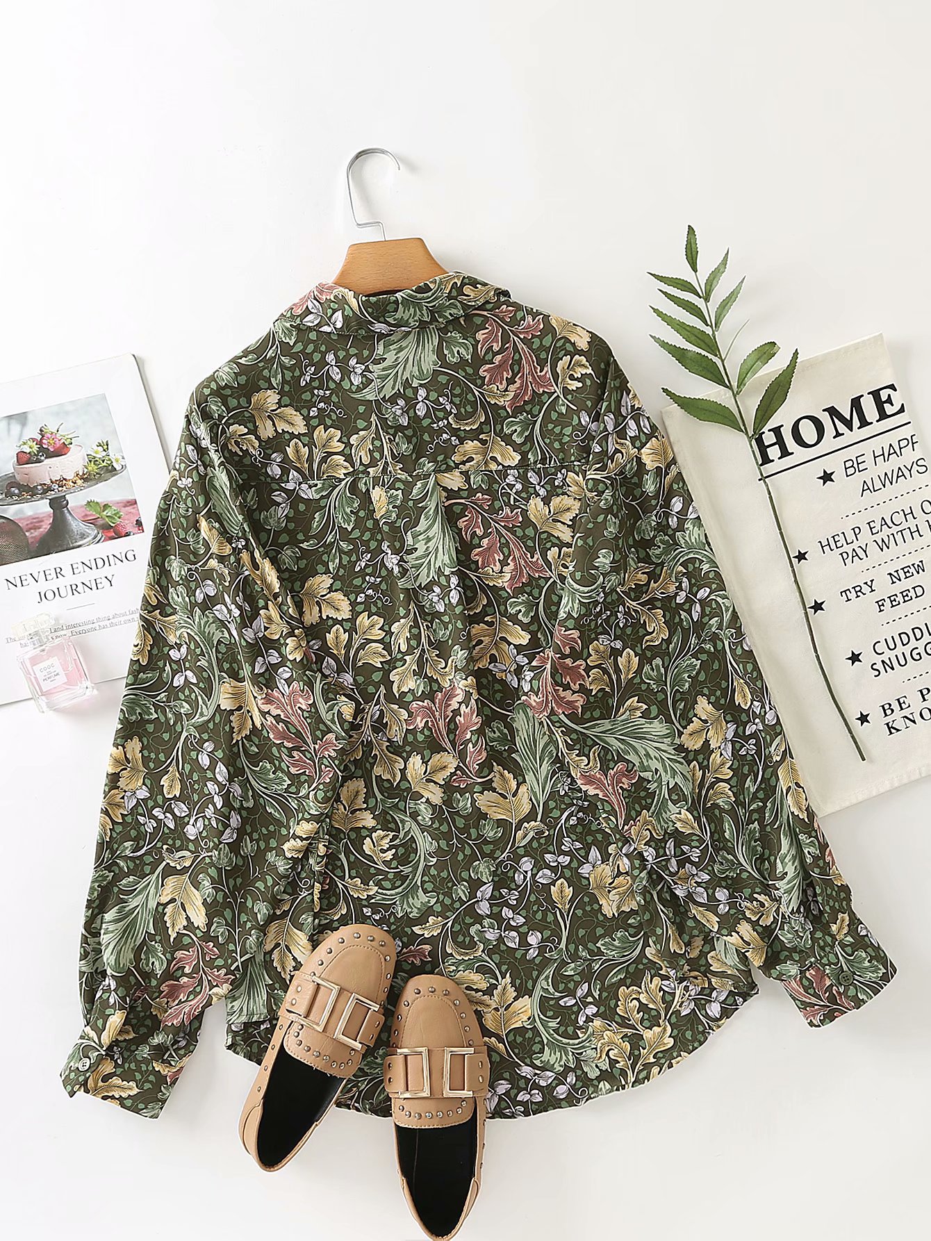 winter watermark print green blouse NSAM9819