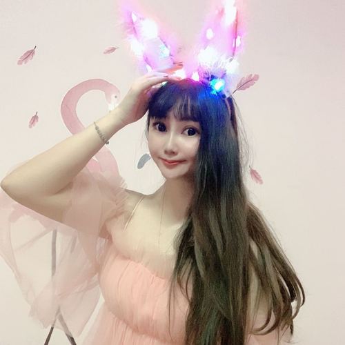 Highlight plus 14 LED long plush rabbit ear glowing headband, gold thread feather glowing cat ear headband