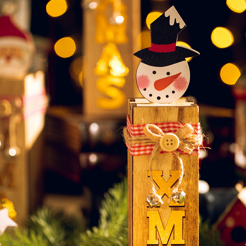 Papá Noel de madera muñeco de nieve alce con decoración de luces de noche regalos de Navidad iluminarán decoración luminosa