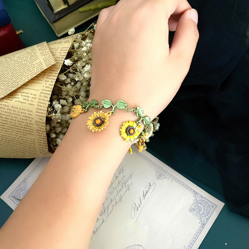 Vacances Feuille Tournesol Alliage Émail Femmes Bracelets display picture 2