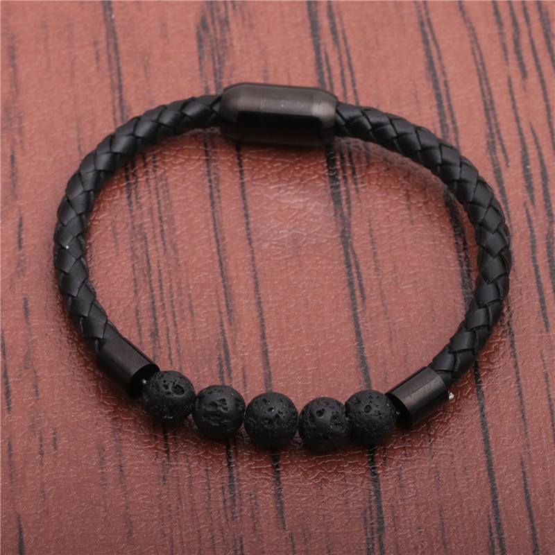 Stainless Steel Magnetic Buckle Leather Beaded Bracelets display picture 7