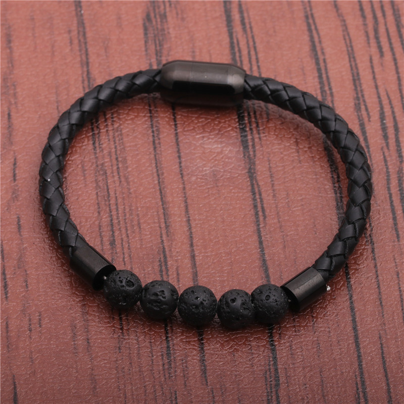 stainless steel magnetic buckle leather beaded bracelets