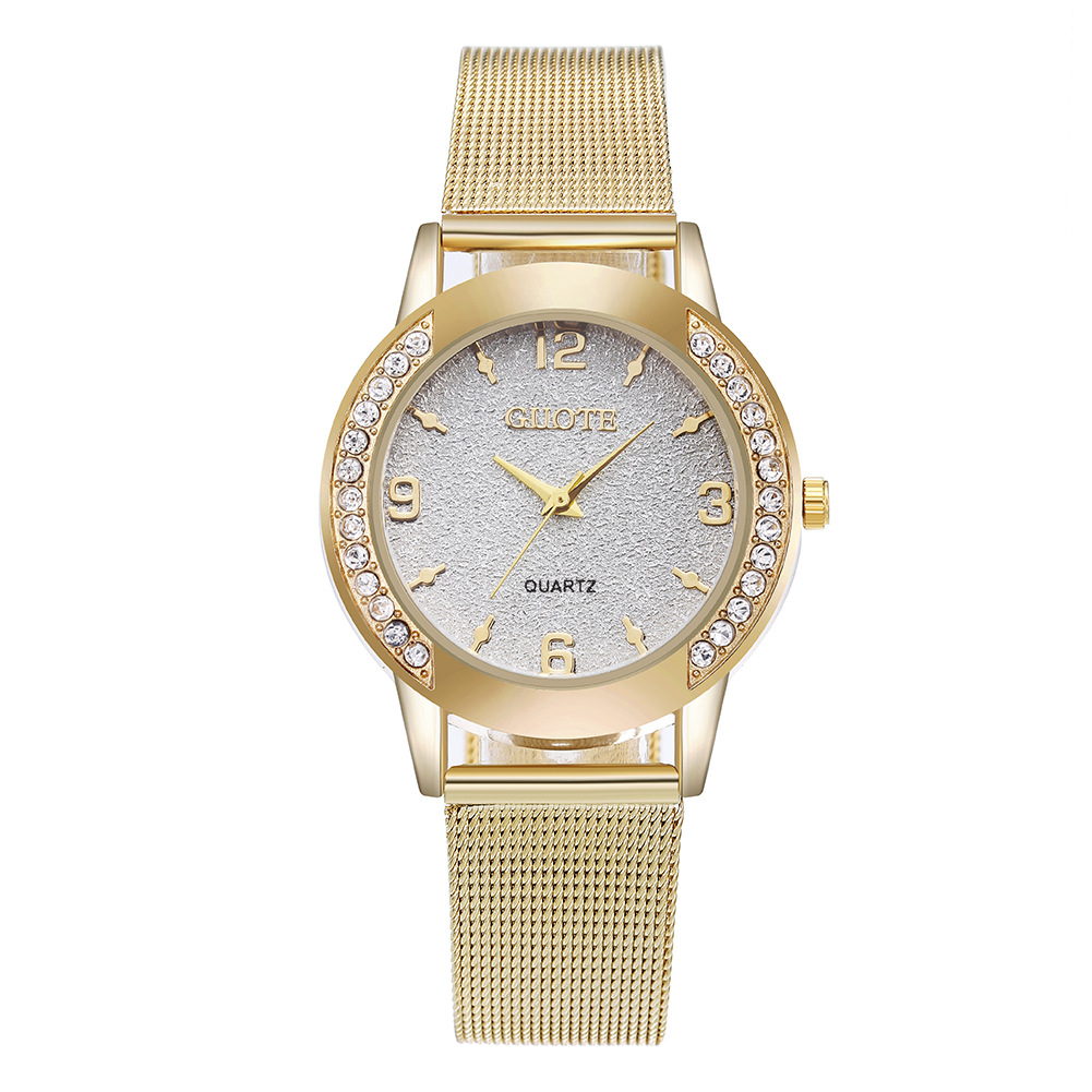 GT guote cross-border animado Golden Double Row Diamond reloj de mujer moda Diamante caso casual pareja reloj de cuarzo