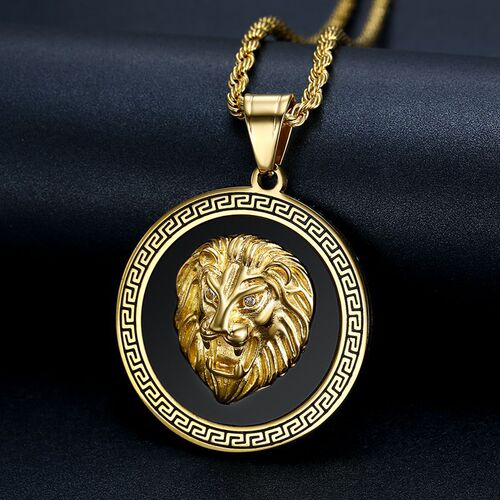 European and American original trendy brand, domestically popular titanium steel gold-plated diamond-studded lion head hip-hop pendant.