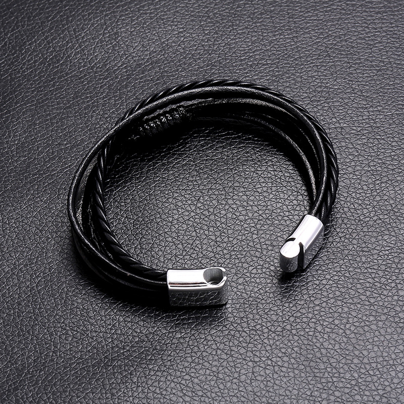 Retro hand-woven menu0027s leather simple multilayer alloy magnet buckle leather bracelet nihaojewel