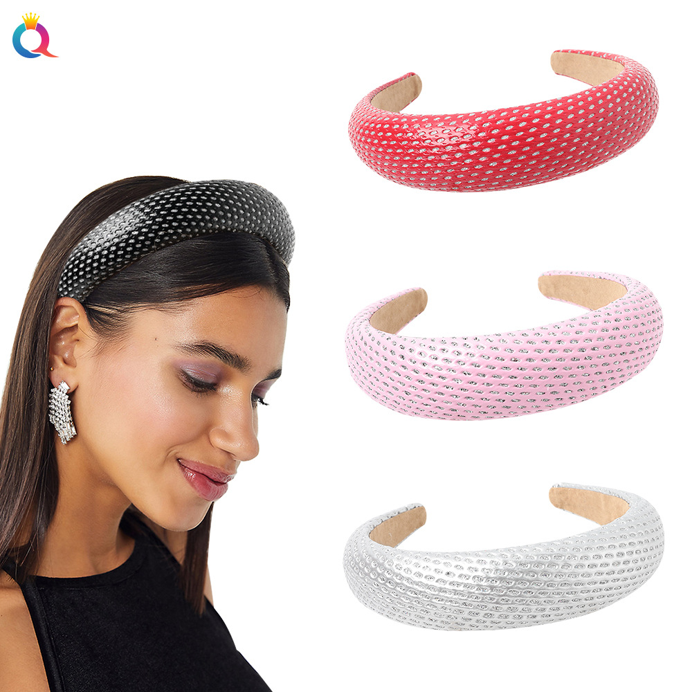 New Fashion Leather Sponge Hair Hoop Cloth Plaid Thick Wrapping Broadband Headband Nihaojewelry Wholesale display picture 13