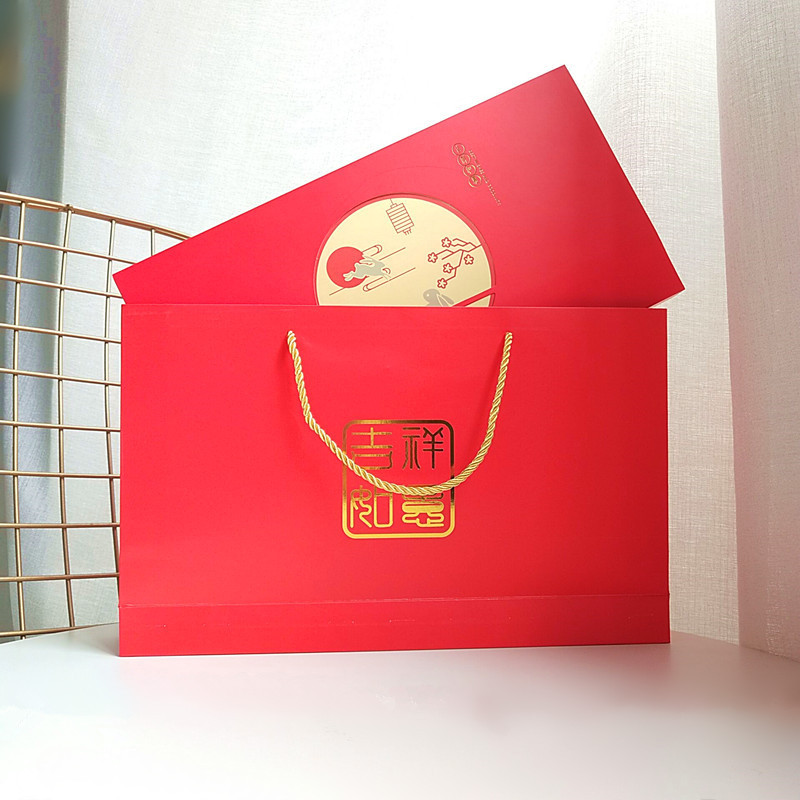 2026新款月饼手提袋定 制红色中秋礼品袋纸袋蛋黄酥包装批发现货