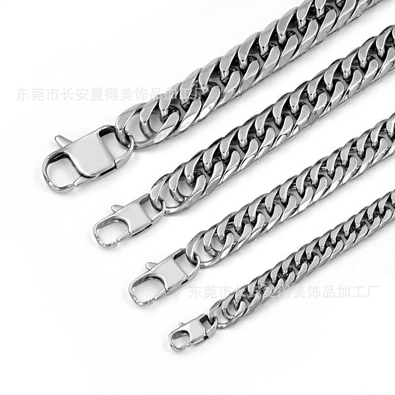 Europe and the United States hot Cuban chain stainless steel double buckle double woven six-sided grinding necklace Net red manufacturers electroplating wholesale custom