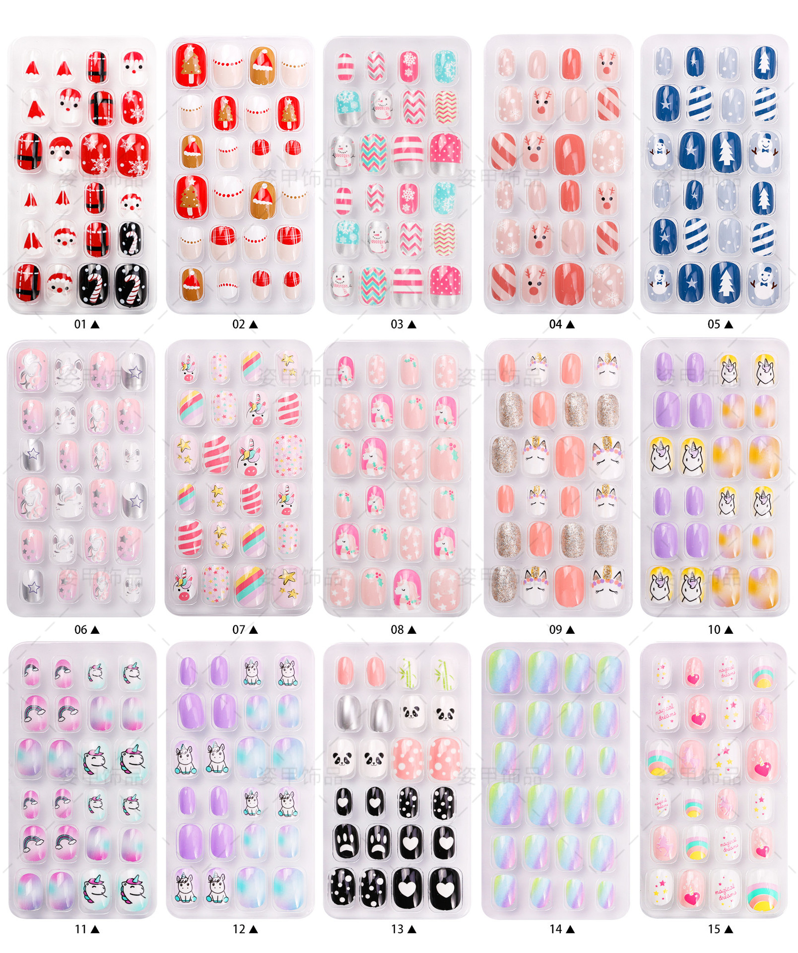 Finished nail piece Children wear nail pieces 24 pieces of cartoon Christmas fake nails detachable nail stickers with glue back