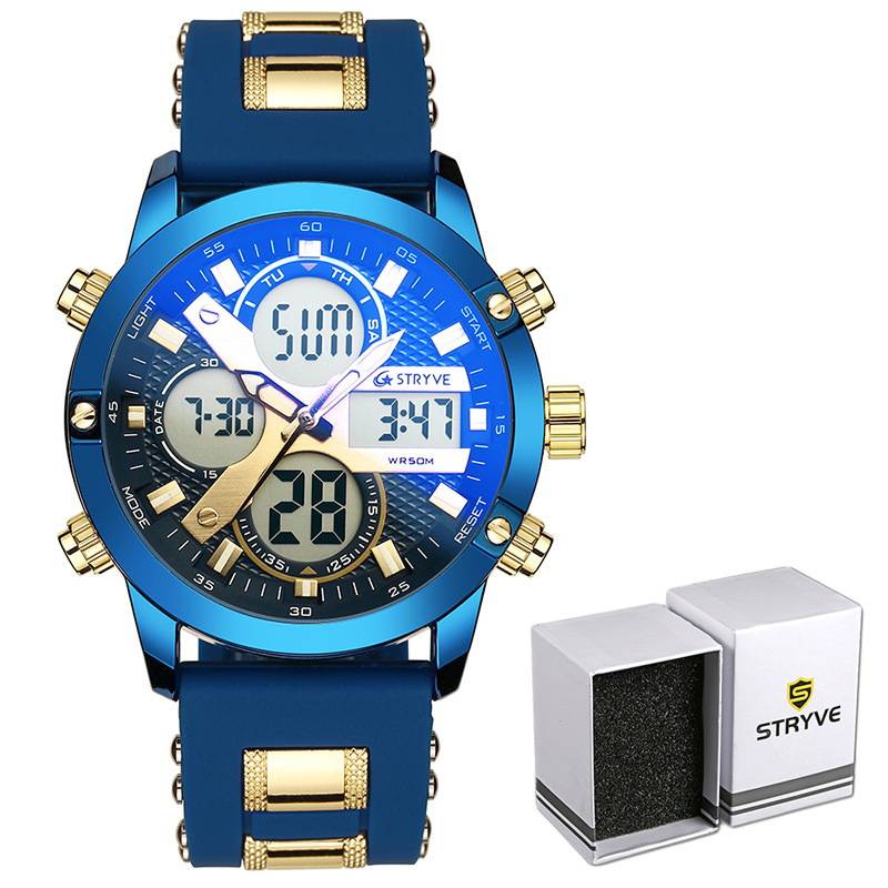 Stryve nuevo multi-funcional deportes impermeable reloj electrónico calendario cuarzo luminoso reloj de los hombres s8021