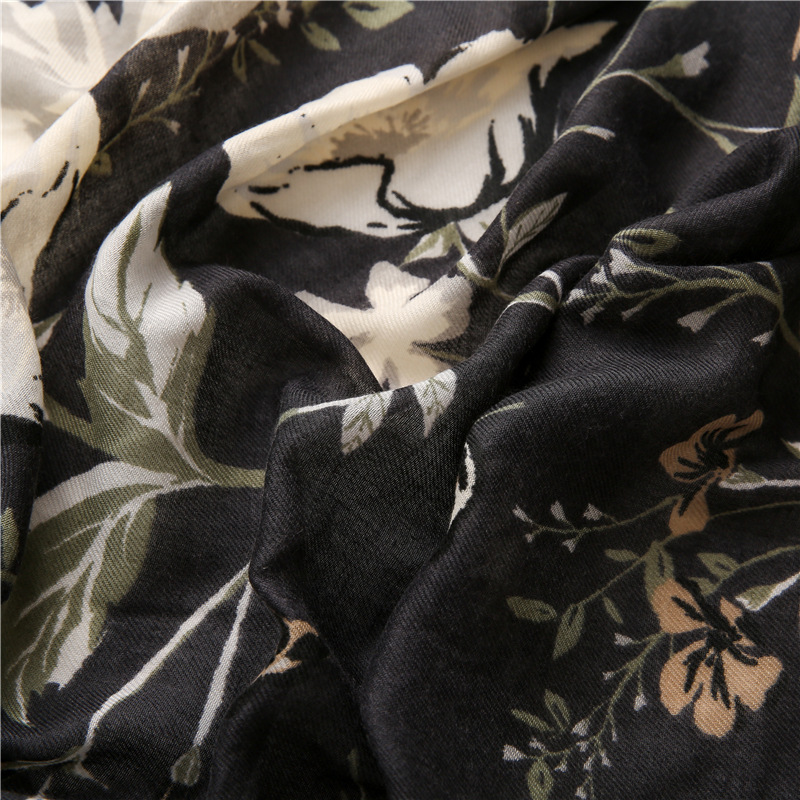 Fashion Camellia Cotton Linen Spring New Black And White Silk Scarf Beach Gauze Sunscreen Big Shawl For Women display picture 1