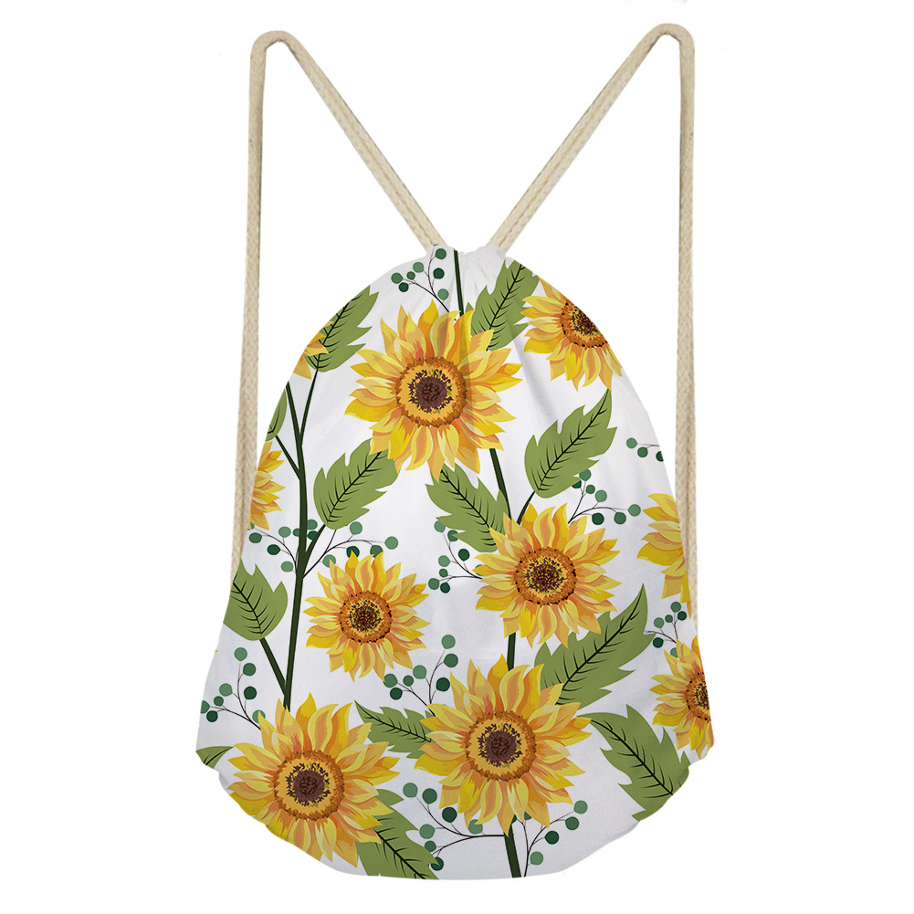 新款向日葵户外携带帆布包便携式收纳袋个性束口袋化妆包厂家定制
