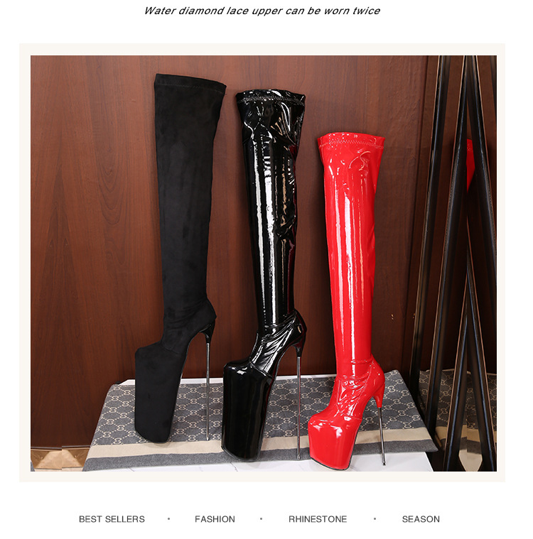 Boot nữ cổ thấp gót nhọn kim loại phong cách Âu Mỹ — 19cm gót nhọn da sáng chế đỏ chi tiết 2