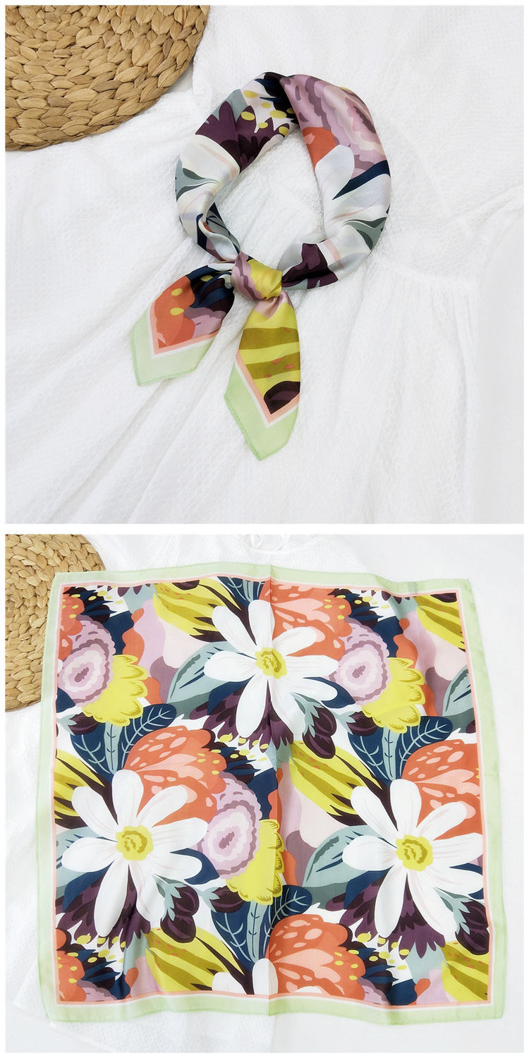 60g Weight Silk Scarf Classification Travel Occasion Silk Material Unisex Gender Printing Design Sweet Style Khaki, Grey, Red, Green, Blue, Yellow, Black Color 70 Small Square Scarf Silk Scarf Women Summer Neck Scarf Neck Protector Korean Thin Scarf 23