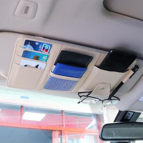 Multifunctional leather car storage bag sun visor cover card holder driver's license ticket card holder car glasses holder
