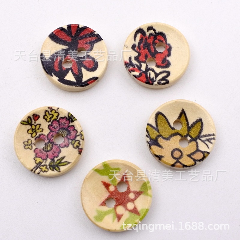 15mm pintado impreso botón madera decorativo impreso Bowl hebilla/Pan hebilla 100 un paquete