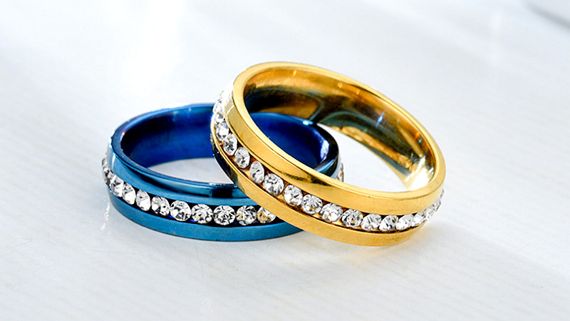 wholesale single row diamond ring stainless steel diamond couple ring Nihaojewelry