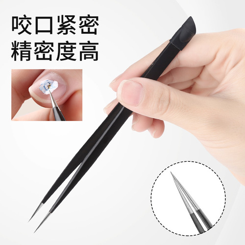 Multifunctional nail tweezers tool with silicone head press stick black tip decal paper jewelry diamond clip