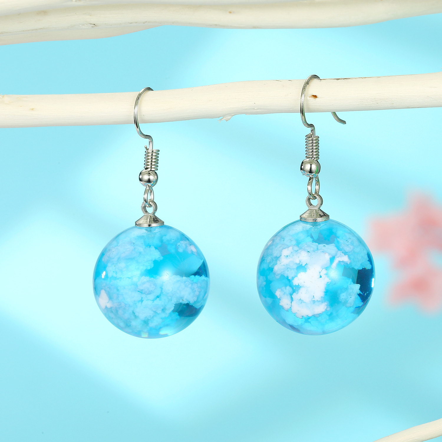 Joyas Aretes Cielo Azul Nube Blanca Pendientes De Bolas Corea Nuevo Starry Bird Pendientes Resina display picture 6