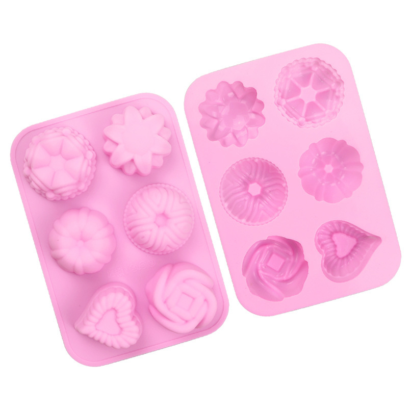 DIY硅胶6连玫瑰花爱心形蛋糕模 冰格布丁果冻布丁点心模具