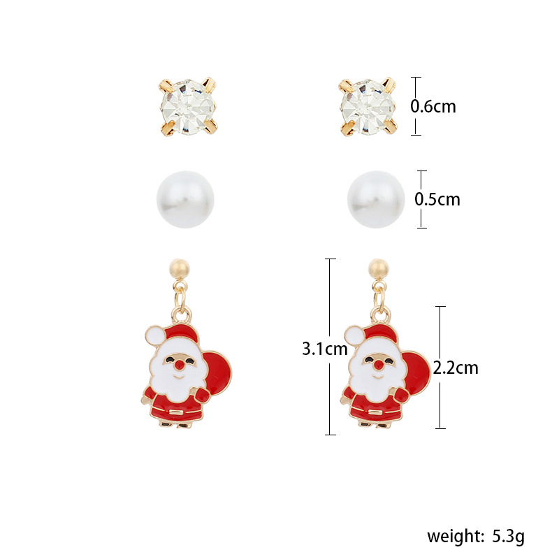 6g Weight Earrings Classification Wedding, Travel, Birthday, Festival Occasion Women'S Gender Cute Cartoon Zircon Christmas Pearl Earrings Set 无