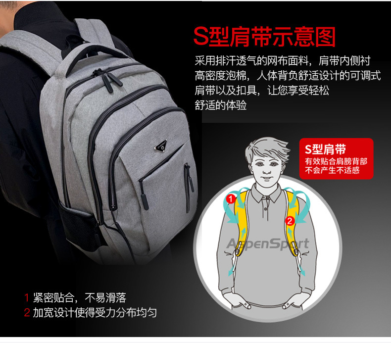 背包男大容量双肩包可充电USB商务电脑包休闲背包初高中学生书包详情8