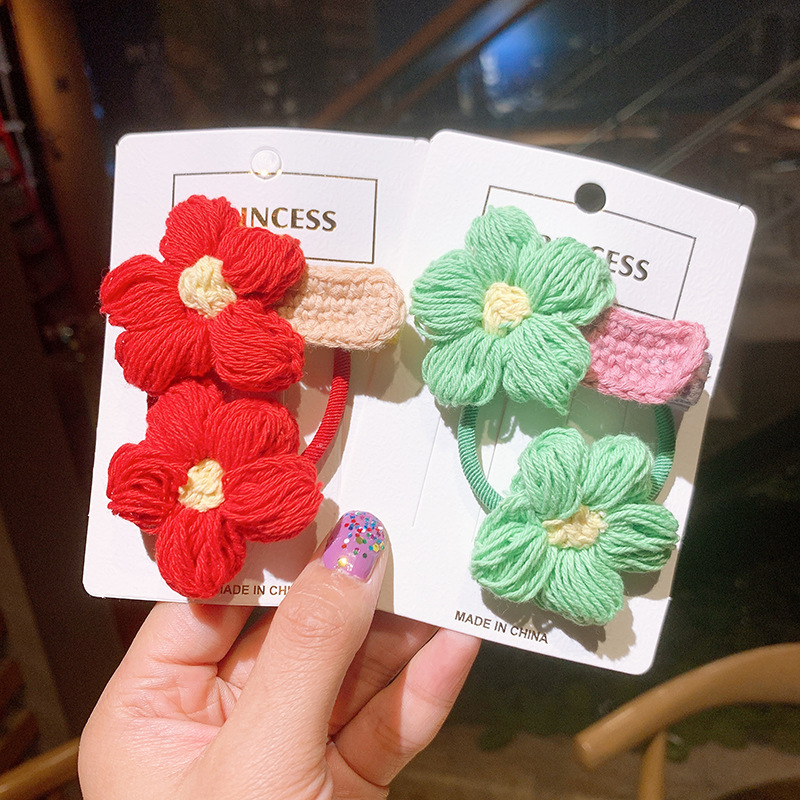 Cute Handmade Wool Flower Hairpin Head Rope Set display picture 3