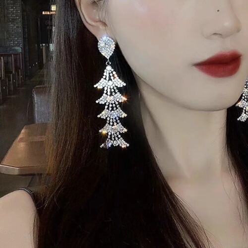 Licelips bling ballroom latin dance jewelry sector full diamond large earrings women Women ballroom latin dance performance high-grade Earrings Chaoren long earrings