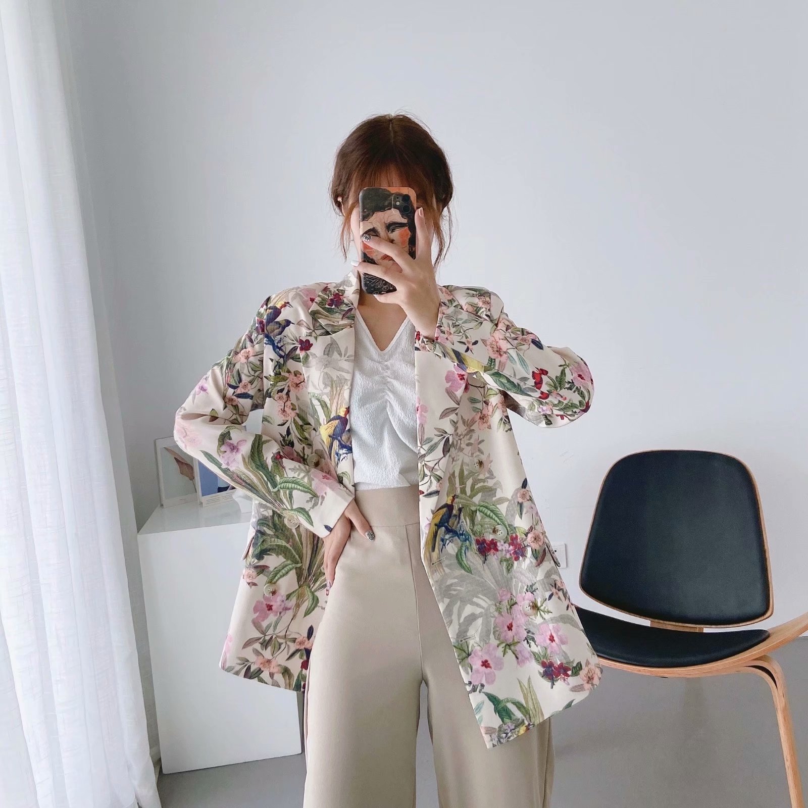 wholesale women s new floral print double-breasted suit jacket NSAM5069