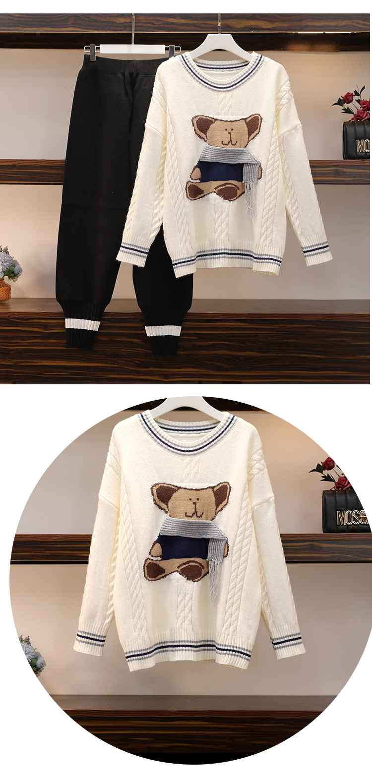 Printed Round Neck Long Sleeve Pullover Sweater NSSX89360