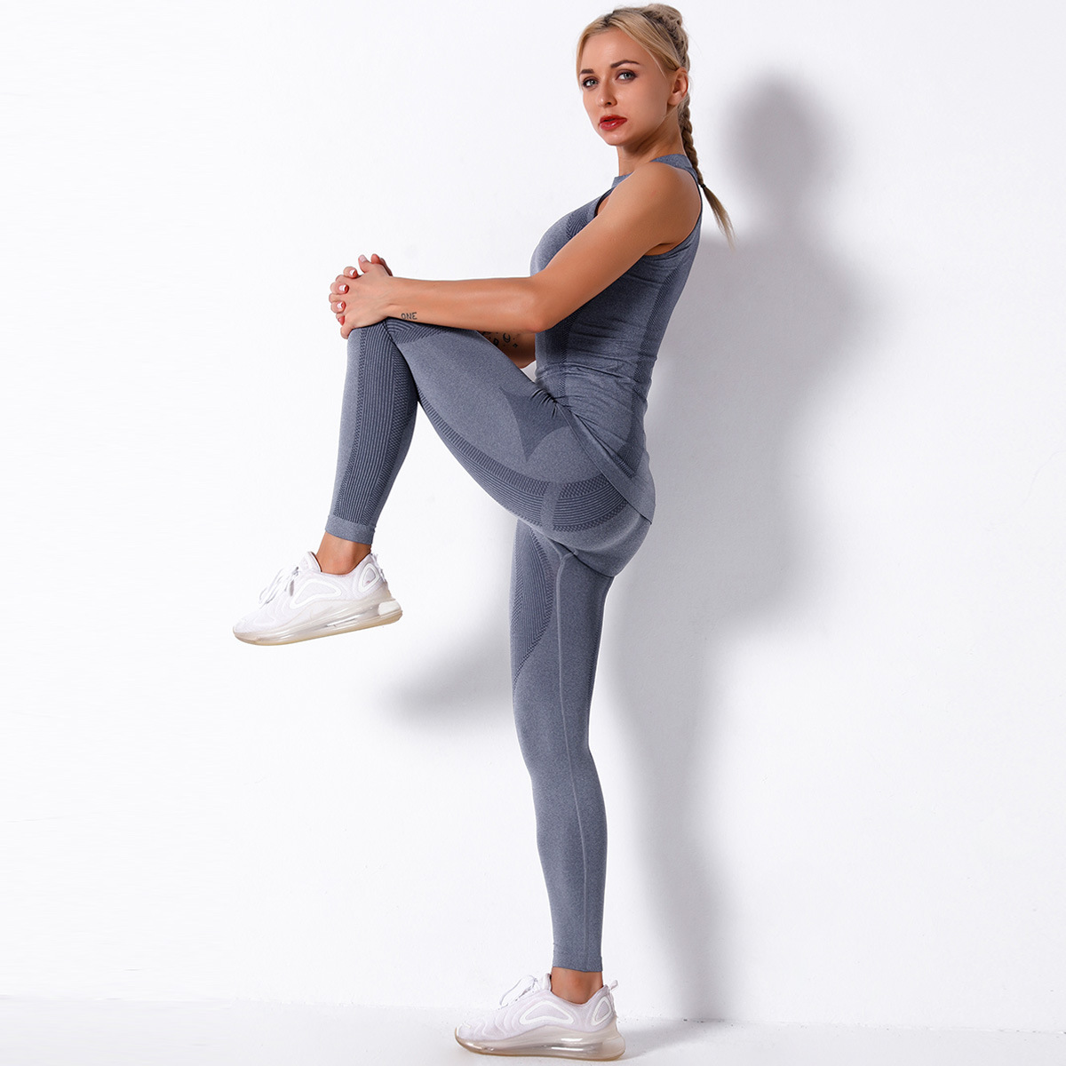 knitted striped moisture wicking yoga suit  NSNS11059