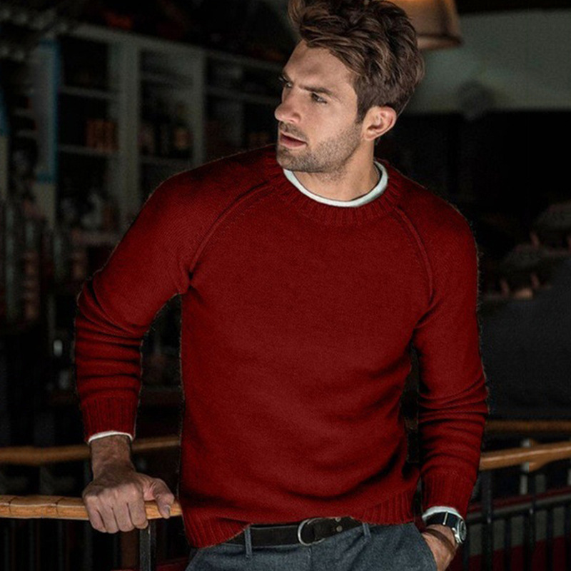 Round Neck Neckline Wholesale Men's Casual Solid Color Long Sleeve Men's Sweaters