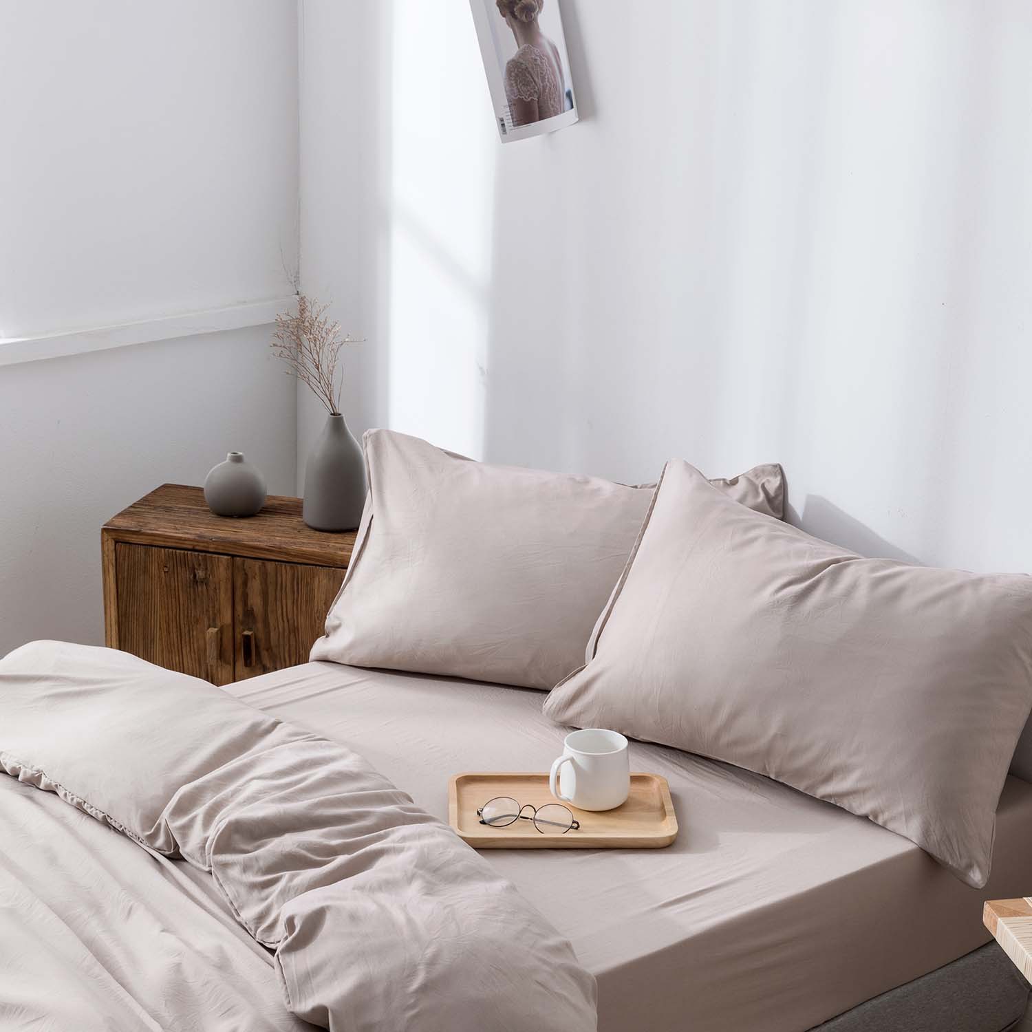 外贸家纺日本尺寸亚马逊乐天化纤纯色床上用品被套套件床笠四件套