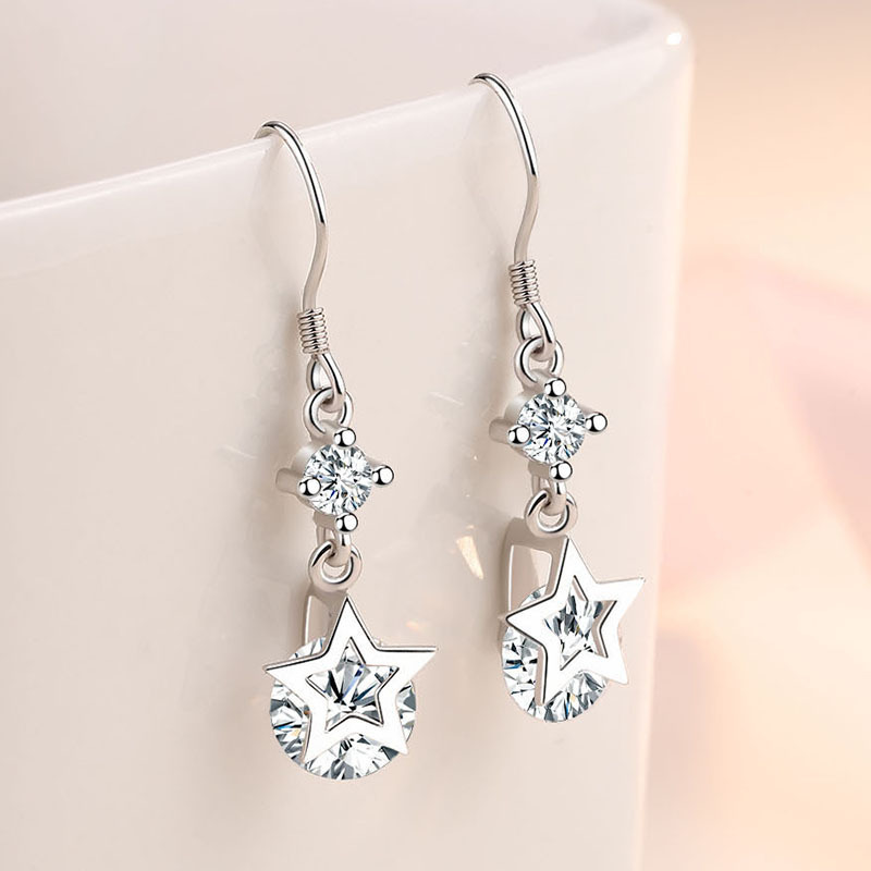 星星耳坠时尚潮流几何五角星耳环镶钻星星耳钉耳饰品