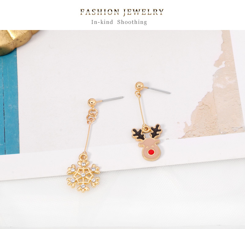 Fashion Alloy Drip Oil Snowflake Deer Earrings display picture 2