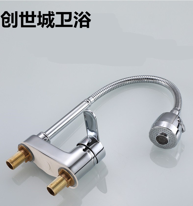 Brass washbasin, double-hole column basin, rotating faucet, bathroom for washing face and hair, cold and hot double-hole washbasin faucet undefined