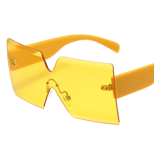 97571 European and American New Style Rimless Sunglasses, One-Piece Lens Large-Frame Sunglasses, Unisex Stylish Eyewear