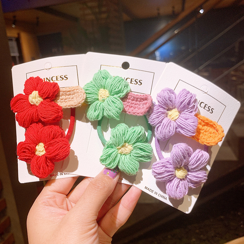 Cute Handmade Wool Flower Hairpin Head Rope Set display picture 4