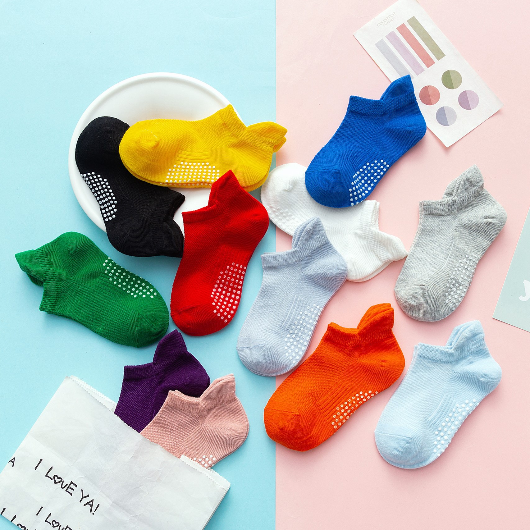 Boxed Silicone Non-slip Socks Children's Floor Socks Pure Cotton Baby Indoor Early Education Baby Toddler Socks Shallow Mouth Boat Socks
