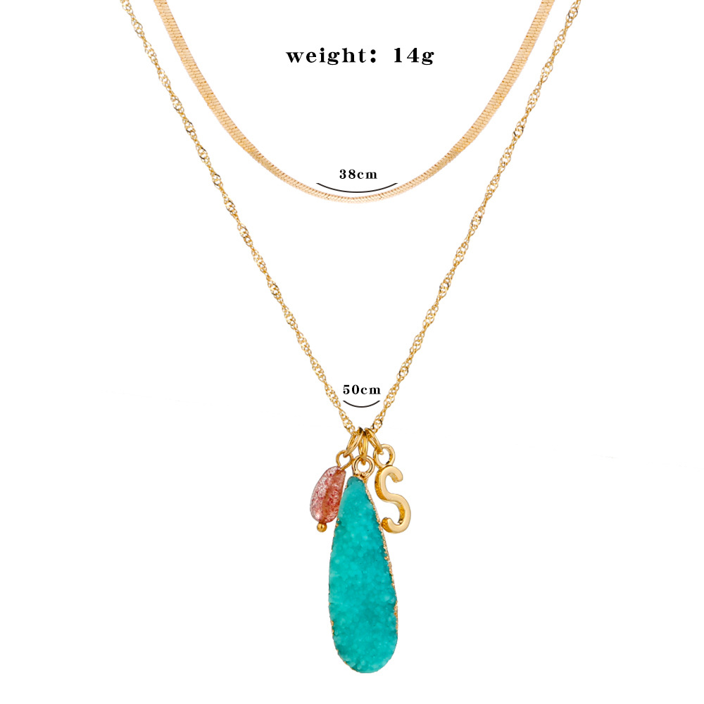 Jewelry Accessories Fashion Edge Green Imitation Natural Stone Drop Pendant Double Necklace display picture 1